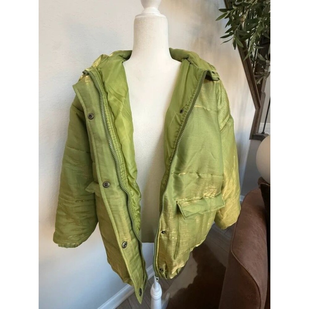 Daisy Street metallic shimmer puffer jacket green gold Y2K size M